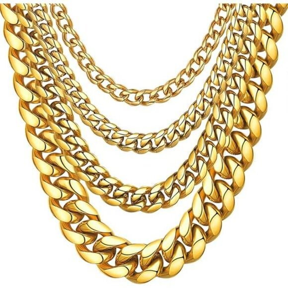 Mens Miami Cuban Link Chain Necklace Gold Stainless Steel 6mm 24 Inch - Picture 7 of 7